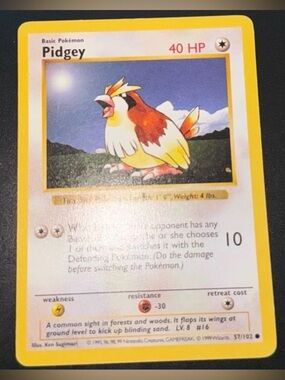 Shadowless Base Set Pidgey 57/102 common 1999 WOTC Non-HoloFoil original MP